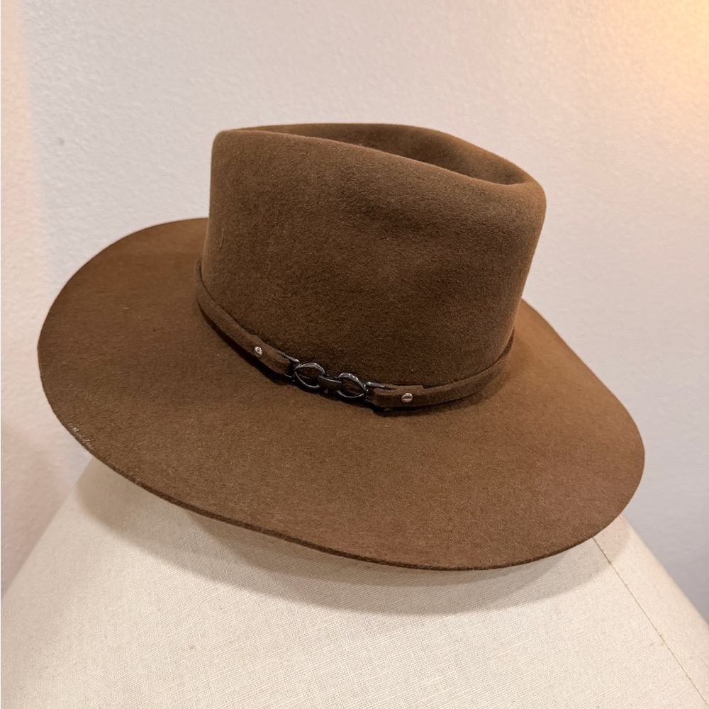 Winchester Brown Felt Fedora Hat Size 59 Wide Brim Western Style